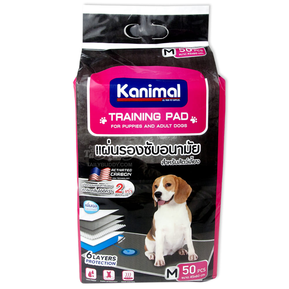แผ่นรองฉี่สัตว์เลี้ยง ACTIVATED CARBON PAD KANIMAL สูตรคาร์บอน (SIZE M) 45X60 ซม. (50แผ่น)_0